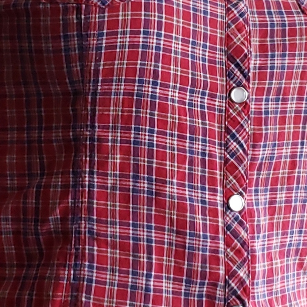 Kimchi Blue Red Plaid Western Button Down Top M - Picture 5 of 7